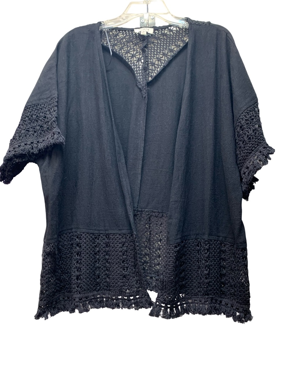 Umgee Black Crochet Open-Front Cardigan